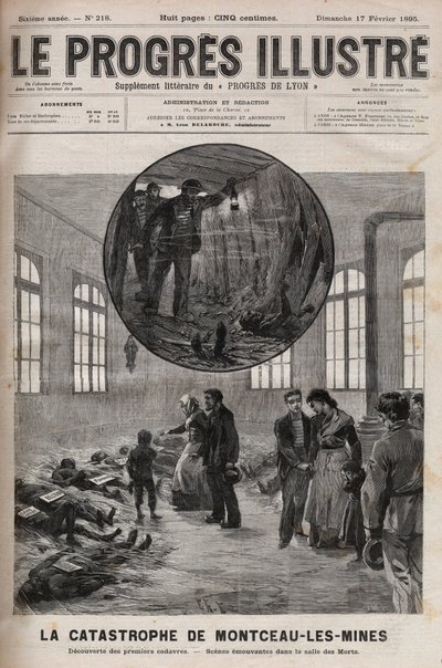 Katastrophe des Brunnens Sainte Eugenie oder Katastrophe von Montceau-les-Mines in Burgund im Jahr 1895 - Gravur in „Le Progres illustré“ von 1895 von Unknown artist