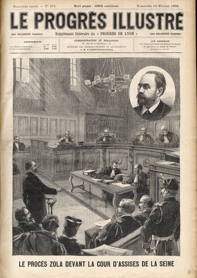 Dreyfus-Affäre: Emile Zola (1840-1902) vor dem Gericht der Seine im Prozess gegen Alfred Dreyfus von Unknown artist