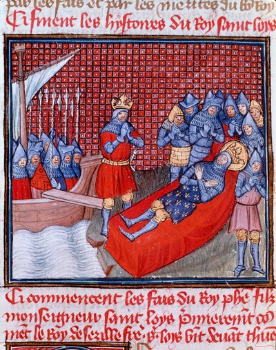 Achte Kreuzzug: Der Tod von Saint Louis in Tunis am 25. August 1270 (Miniatur aus „Les grandes Chroniques de France“ von Jean Froissart) von Unknown artist