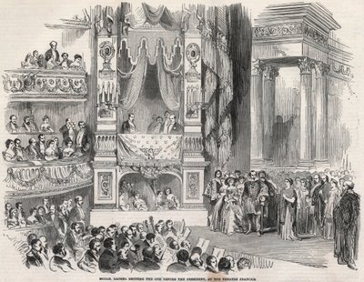 Elisabeth Rachel Felix, bekannt als Mademoiselle Rachel (1821-1858), französische Tragödin, vor Napoleon III. im Théâtre Français im Jahr 1852 - Am Vorabend der Proklamation des Zweiten Kaiserreichs erklärte Rachel am 22. Oktober 1852 im Théâtre Français von Unknown artist