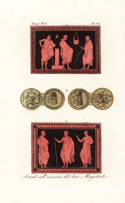 Eponymischer Archon oder Hauptmagistrat untersucht einen jungen Mann 1, und Archon mit zwei Stellvertretern 2 von Unknown artist