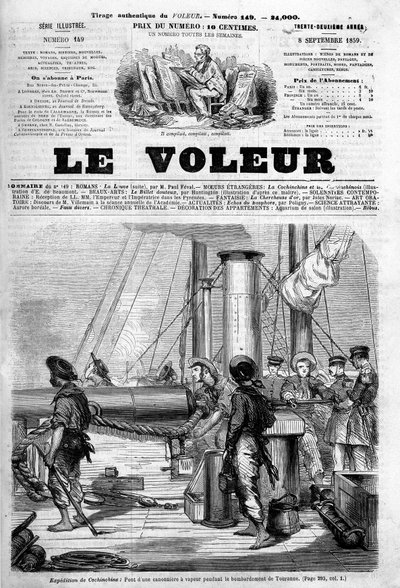 Expedition nach Cochinchina: Brücke eines Dampfschiffes während der Bombardierung von Touranne am 8. September in „Der Dieb“. von Unknown artist