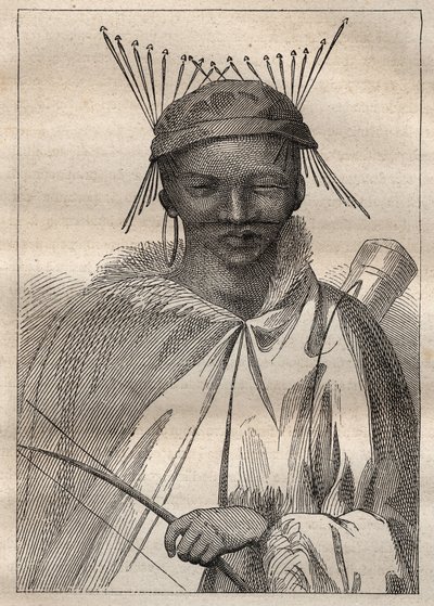 Expedition ins Landesinnere von Südafrika (1775) von Anders Sparrman (1748-1820): ein Boschiman (Bochiman oder San, Ureinwohner des südlichen Afrikas) - Illustration aus „The Great Mariners of the 18th century“ von Unknown artist