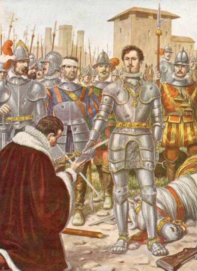 Franz I. übergibt sein Schwert an Lannoy während der Schlacht von Pavie von Unknown Artist