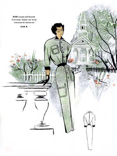 Französische Mode, Hahnentritt-Wollkleid-Design von Unknown artist