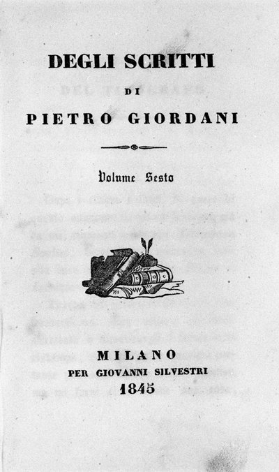 Frontispiz von „Degli scritti“ (Schriften) von dem italienischen Schriftsteller Pietro Giordani (1774-1848) 1845 von Unknown artist