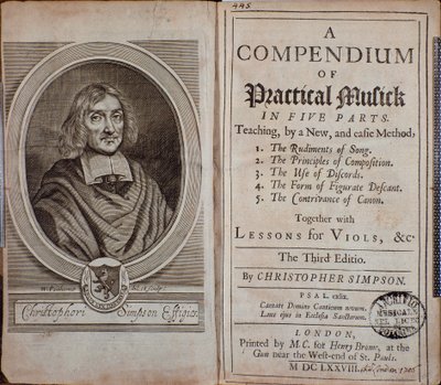 Frontispiz des Compendium der praktischen Musik mit Porträt von Christopher Simpson von Unknown artist