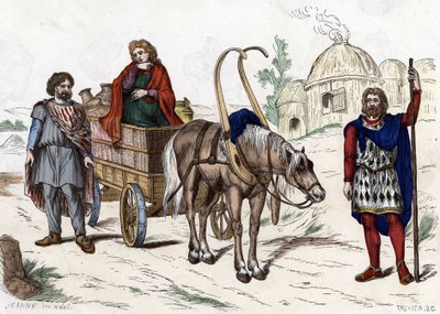 Gallische Behausung, Frau, Bauer, Wagen, reicher Bauer, Geschirr. von Unknown artist
