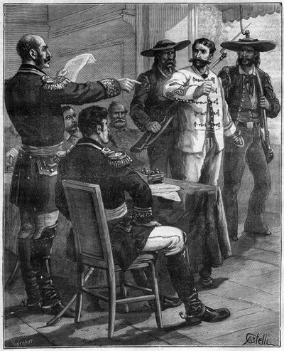 Gaston de Raousset-Boulbon (1817-1854) vor einem Kriegsrat, 1854 in Mexiko - Gravur von 1888 von Unknown artist