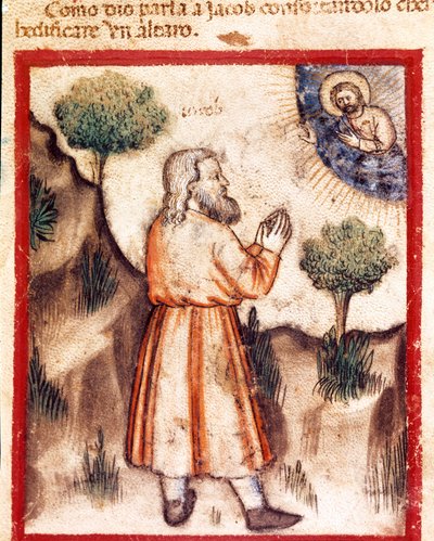 Gott fordert Jakob auf, nach Bethel zu gehen und einen Altar zu bauen. Miniatur aus Codex 212 (oder Padovano Codice oder Bibel von Padua) 1390-1400 von Unknown artist