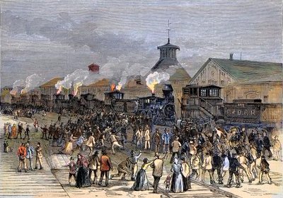 Großer Eisenbahnstreik im Jahr 1877, Blockade der Lokomotiven in Martinsburg, West Virginia von Unknown artist