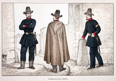Friedenswächter (1848-1849). Farbradierung zur Illustration „Geschichte des Friedenswächterkorps“ Buch veröffentlicht unter der Schirmherrschaft von Louis Lepine (1846-1933), Polizeipräfekt von Paris, von Alfred Rey (1864-?) und Louis Feron von Unknown artist