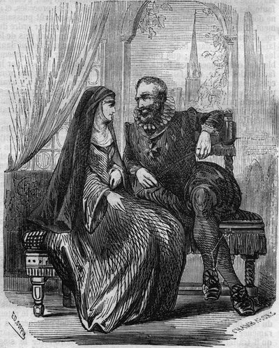 Heinrich IV., König von Frankreich (1553-1610) mit der Äbtissin von Montmartre Marie de Beauvilliers - Gravur des 19. Jahrhunderts von Unknown artist