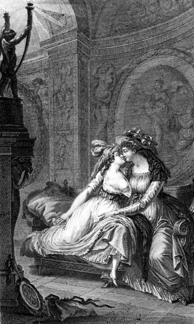 Illustration von "Gefährliche Liebschaften" von Choderlos de Laclos (1741 - 1803): Szene des Libertinage zwischen zwei Frauen von Unknown artist
