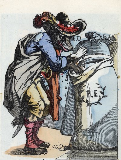 Illustration aus dem Märchen „Compere le Loup, Maitre Renard, Comere la Chevre et ses petits biquets“ nach einer Fabel von Jean de La Fontaine. In „Märchen aus dem Heim für die Kleinen“. Anonyme Gravur aus dem 19. Jahrhundert. von Unknown artist