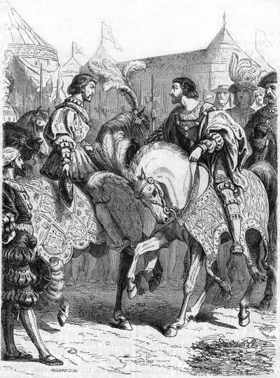Interview von Franz I. und Heinrich VIII. Gravur des 19. Jahrhunderts. von Unknown artist