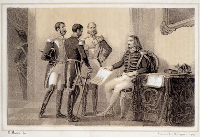 Joachim Murat (1767-1815), der seinen Generälen das Programm für die Italiener vorstellte - in „Storia d