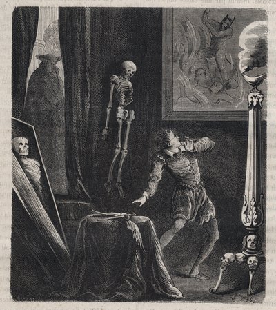 Jean Chatel (Chastel) (1575-1594) eingesperrt von den Jesuiten im Meditationsraum - vor seinem Attentatsversuch auf König Heinrich IV. von Frankreich am 27. Dezember 1594. Gravur von 1879 in „Histoire des societes secretes, politiques et religieuses“ von von Unknown artist