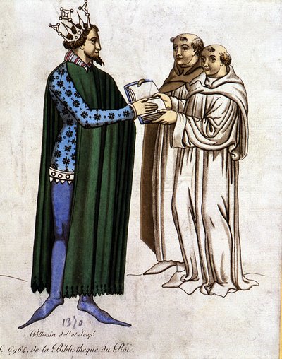 König Artus und zwei Mönche - Auszug aus „Lancelot du lac“, von 1370. von Unknown artist