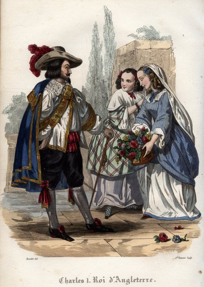 König Karl I. von England (Charles I Stuart) (1600-1649) verführt junge Frauen. Gravur von 1842 in „Histoire des papes“ von Maurice Lachatre. Private Sammlung. von Unknown artist