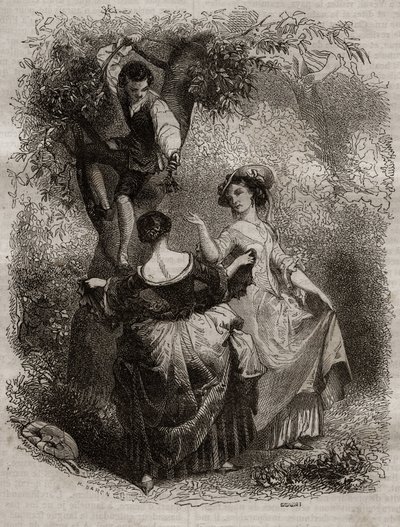 La cueillette des cerises - Illustration für „Les Confessions“ von Jean-Jacques Rousseau (1712-1778) - Gravur von 1849 von Unknown artist