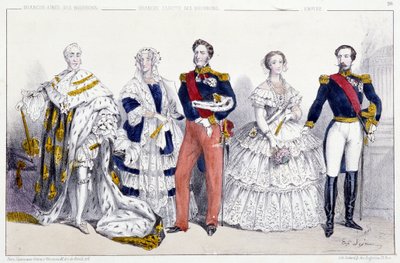 Die Bourbonen und das Empire: Karl X. (1757-1836), Marie Amelie de Bourbon Sizilien (1782-1866) und Louis Philippe I. (1773-1850), Eugenie de Montijo (1826-1920) Napoleon III. (1808-1873) - Platte aus Könige und Königinnen von Frankreich in Drucken, Paris, von Unknown artist