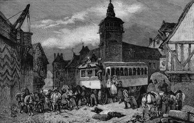 Die Omnibusse von Paris im 19. Jahrhundert: das Auto hat 60 Sitze - Gravur von 1892 von Unknown artist