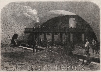 Die Abwasserkanäle von Paris: die große Kammer und die Schmiedewerkstätten Pont Notre Dame - Gravur in „Le Monde Illustré“ von Unknown artist