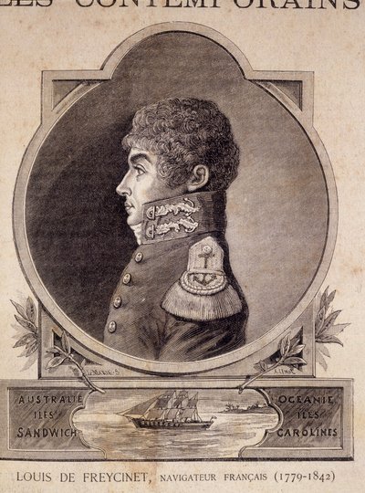 Louis de Freycinet, französischer Navigator (1779 - 1842) - in „Les Contemporains“, n.d. Ende 19. Jahrhundert von Unknown artist