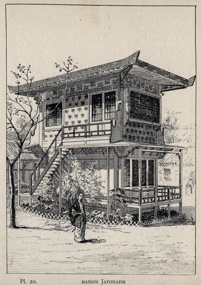 Japanisches Haus - Gravur von 1889 in „Histoire de habitation humaine à l