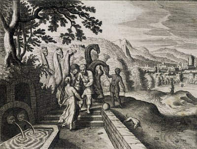 Hochzeit von Isaak und Rebekka. Gravur aus einer Bibel des 17. Jahrhunderts von Unknown artist