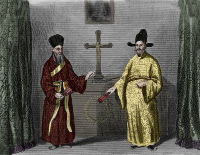 Matteo Ricci mit Konvertit Paul Ly - Porträt von Matteo Ricci (1552-1610) (links), italienischer Jesuit, und Paul Ly, großer Verbreiter des christlichen Glaubens in China von Unknown artist