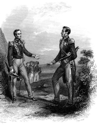 Treffen zwischen José de San Martín und Simón Bolívar von Unknown Artist