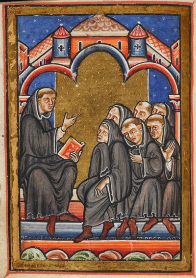 Miniatur von Cuthbert, der die Mönche im Kloster von Lindisfarne unterrichtet, aus Kapitel 16 von Bedes Prosa-Leben des St. Cuthbert von Unknown artist