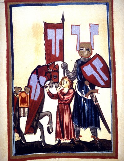 Miniatur des Codex "Manesse" oder "Manessesche Liederhandschrift", ein Manuskript, das zwischen 1300 und 1330 im Elsass für einen bedeutenden Zürcher erstellt wurde. Darstellung von Wolfram von Eschenbach, einem deutschen Dichter, der den Roman "Parzival"  von Unknown artist