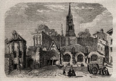 Monolithische Kirche in Saint-Emilion - Kirche monolithe von Saint Emilion in Gironde - Gravur in „Dictionnaire populaire illustré“ - 1864 - von Joseph Decembre und Edmond Allonier von Unknown artist