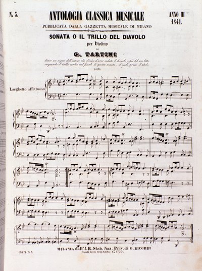 Seite der Partitur von Teufelstriller-Sonate (Il trillo del diavolo) von Tartini von Unknown artist
