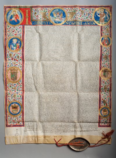 Päpstliche Bulle. Papst Paul III, Eucharistisch. Pergament. Miniaturmalerei. 1535 von Unknown artist