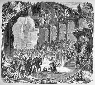 Aufführung von „Tannhäuser“ von Richard Wagner an der Pariser Oper im Jahr 1861. Letzte Szene des zweiten Akts. von Unknown artist