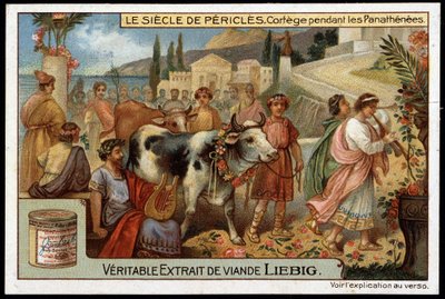 Zeitalter des Perikles (495-429 v. Chr.): Prozession während der Panathenäen - Liebig Chromolithographie von Unknown artist