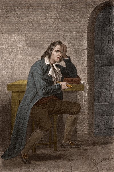 Porträt von Francois Babeuf dit Gracchus (1760-1797), französischer Revolutionär, der sich selbst ersticht - Anonyme Gravur von Unknown artist