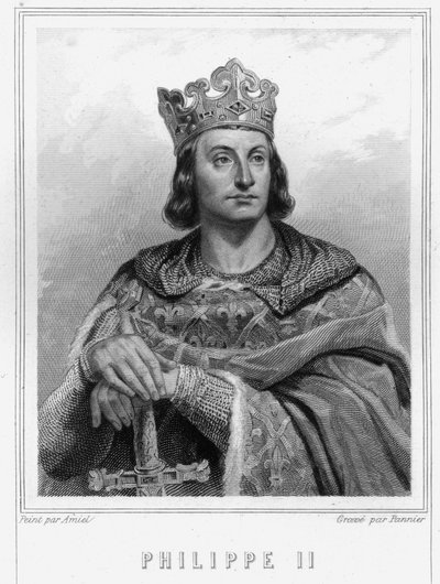Porträt von Philipp II. genannt Philippe Auguste (1165-1223), König von Frankreich - in „Histoire des Français“ von Lavallée, Gravur, sd von Unknown artist