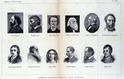 Porträts verschiedener Genies. Studie erschienen in „Der geniale Mensch“ von Cesare Lombroso (1835-1909) von Unknown artist