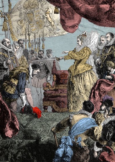 Königin Elisabeth I. (1530-1603) schlägt Francis Drake (1540-96) zum Ritter von Unknown artist
