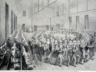 Religiöse Prozession der Shaker in New York. Illustration aus dem 19. Jahrhundert. von Unknown artist
