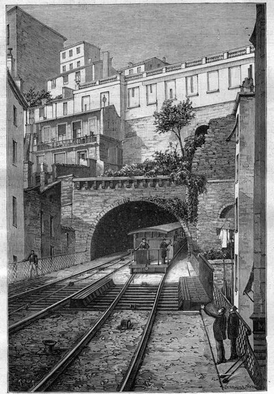 Route der Eisenbahn von Lyon nach Fourvière - Gravur in „Journal des voyages“ 1884 von Unknown artist