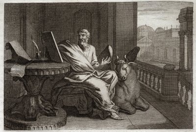Royaumont-Bibel, Neues Testament: Der Evangelist Sankt Lukas mit dem Stier. Illustration von 1811. von Unknown artist
