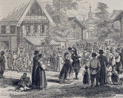 Russland (19. Jh.). Party in einem Dorf. 1879 (Gravur) von Unknown artist