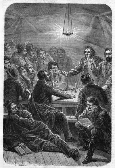 Versammlung (Reunion) der Carbonari. (Charbonnerie oder Carboneria, frühes 19. Jahrhundert). Gravur von 1864. von Unknown artist