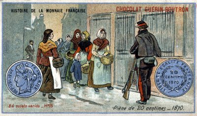 Serie Histoire de la Monnaie Française veröffentlicht von Chocolat Guérin Boutron. 20-Cent-Münze von 1870 von Unknown artist